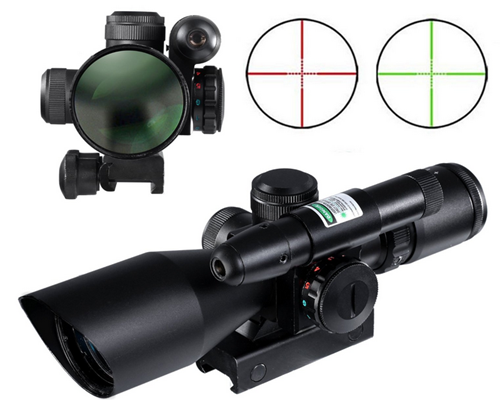 Riflescope with Green Laser Dual illuminated Mil-dot w/ Rail